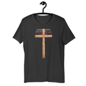 John 14:6 Bible Verse Shirt – Large Wooden Cross Design